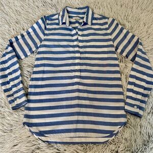 J Crew Blue & White Striped 3/4 Button Down 100% Cotton Popover Top